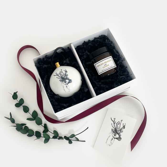 Luxury Bone China Reindeer Bauble & Candle