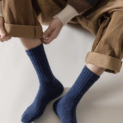 Mens Wool Socks. Man wearing blue