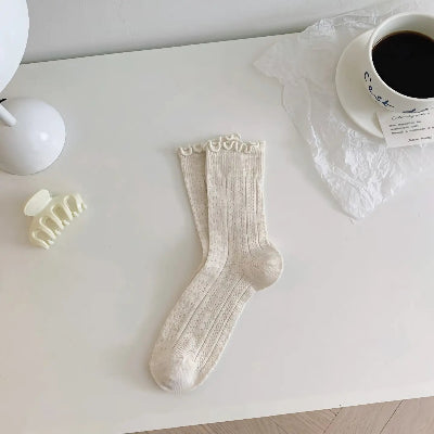 Happy Knits ruffled cotton socks - in natural